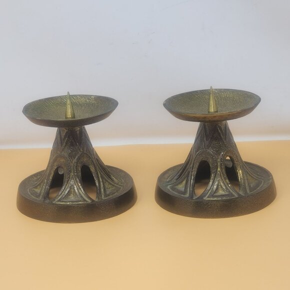 Pair Of Vintage Mid-Century Modern Brass Candle Holders - Picture 1 of 12